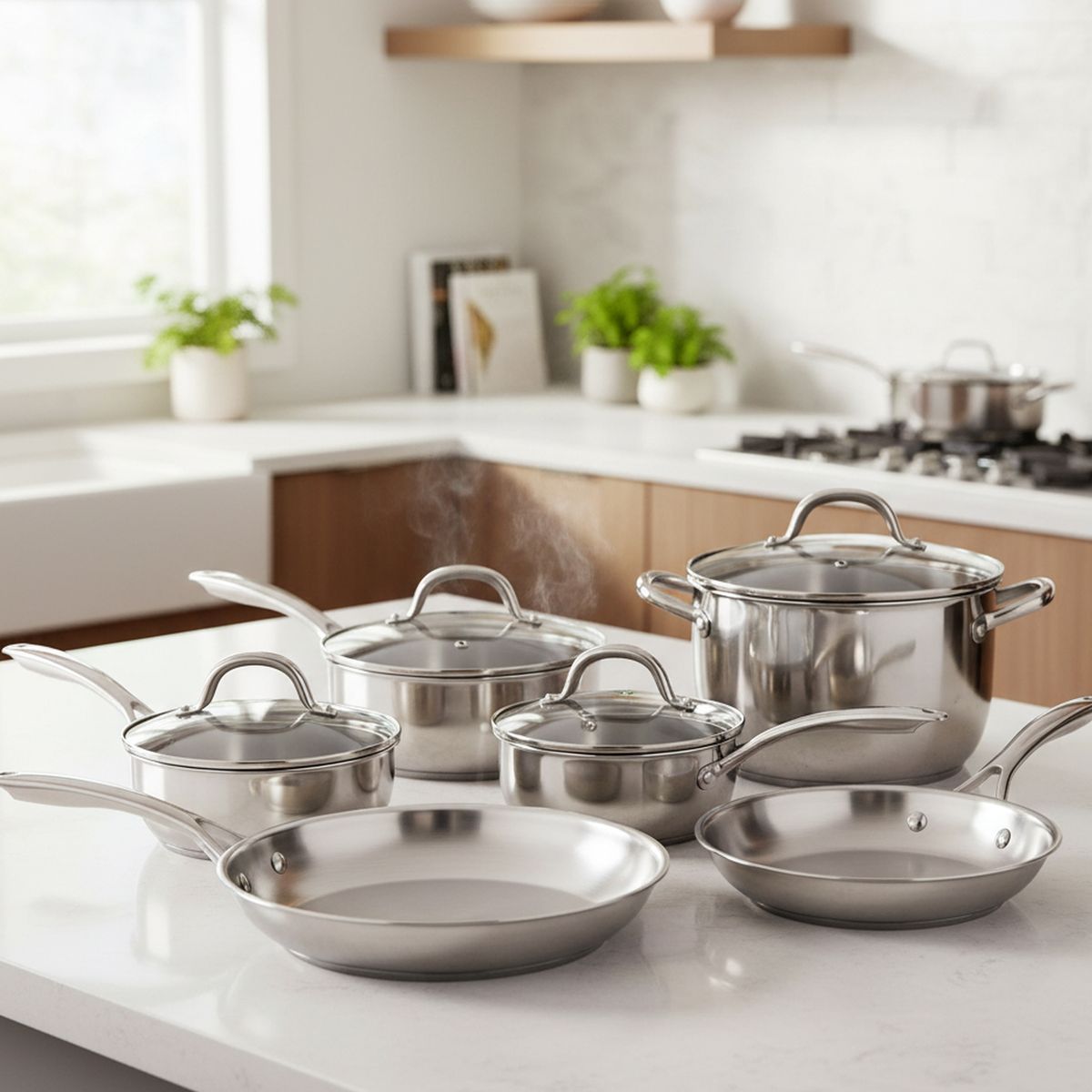 JUST HOME COLLECTION - Batería de cocina 10 Piezas Acero inoxidable Bateria Plateado