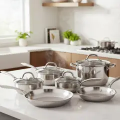 JUST HOME COLLECTION - Batería de cocina 10 Piezas Acero inoxidable Bateria Plateado