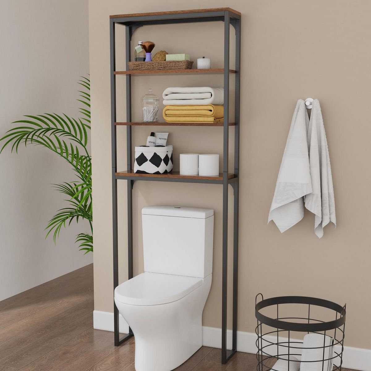 SENSI DACQUA - Estante para Baño Melamina 3 Nivel(es) 65x178x19 cm Roble/Negro