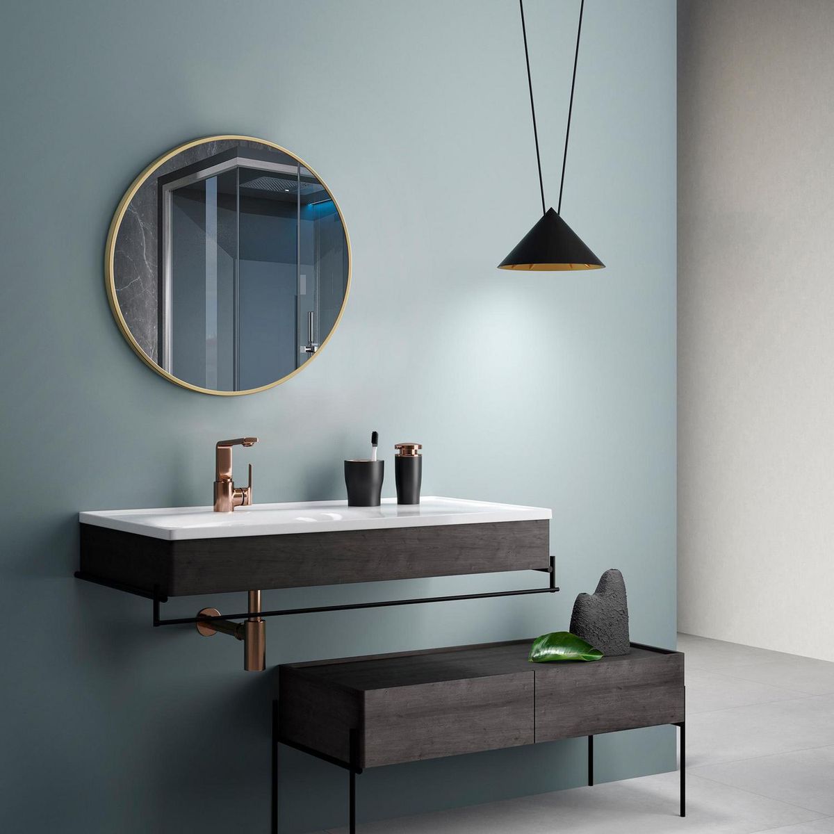 Espejo de Baño Redondo 100 cm Brush Gold, marca SENSI DACQUA - Foto Principal