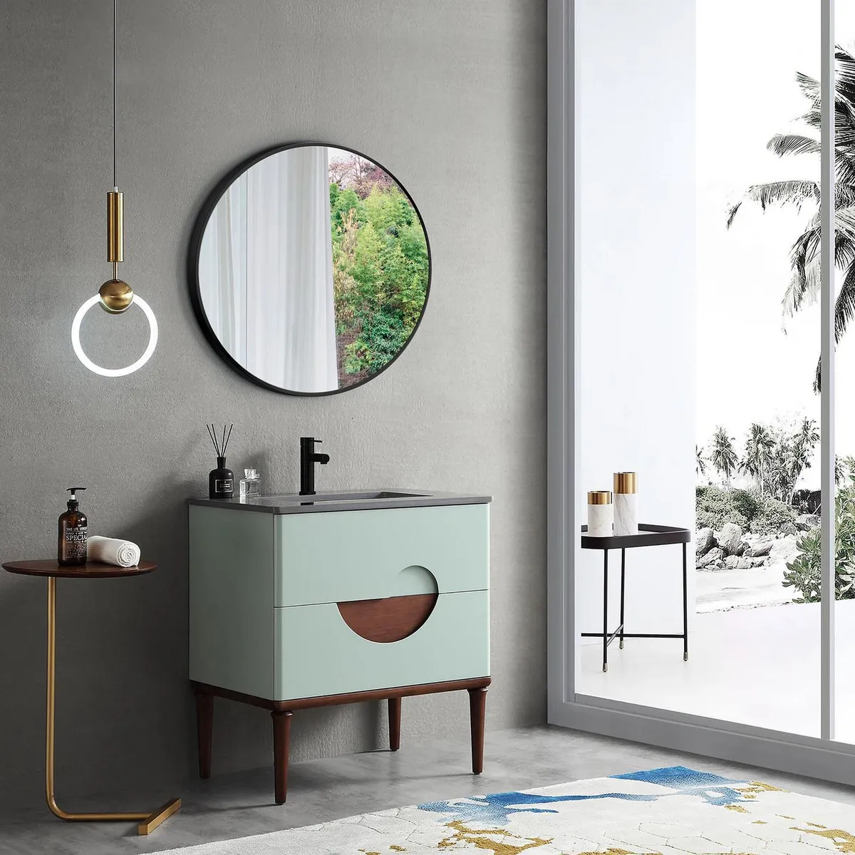 SENSI DACQUA - Espejo de Baño Redondo 100 cm Negro Mate