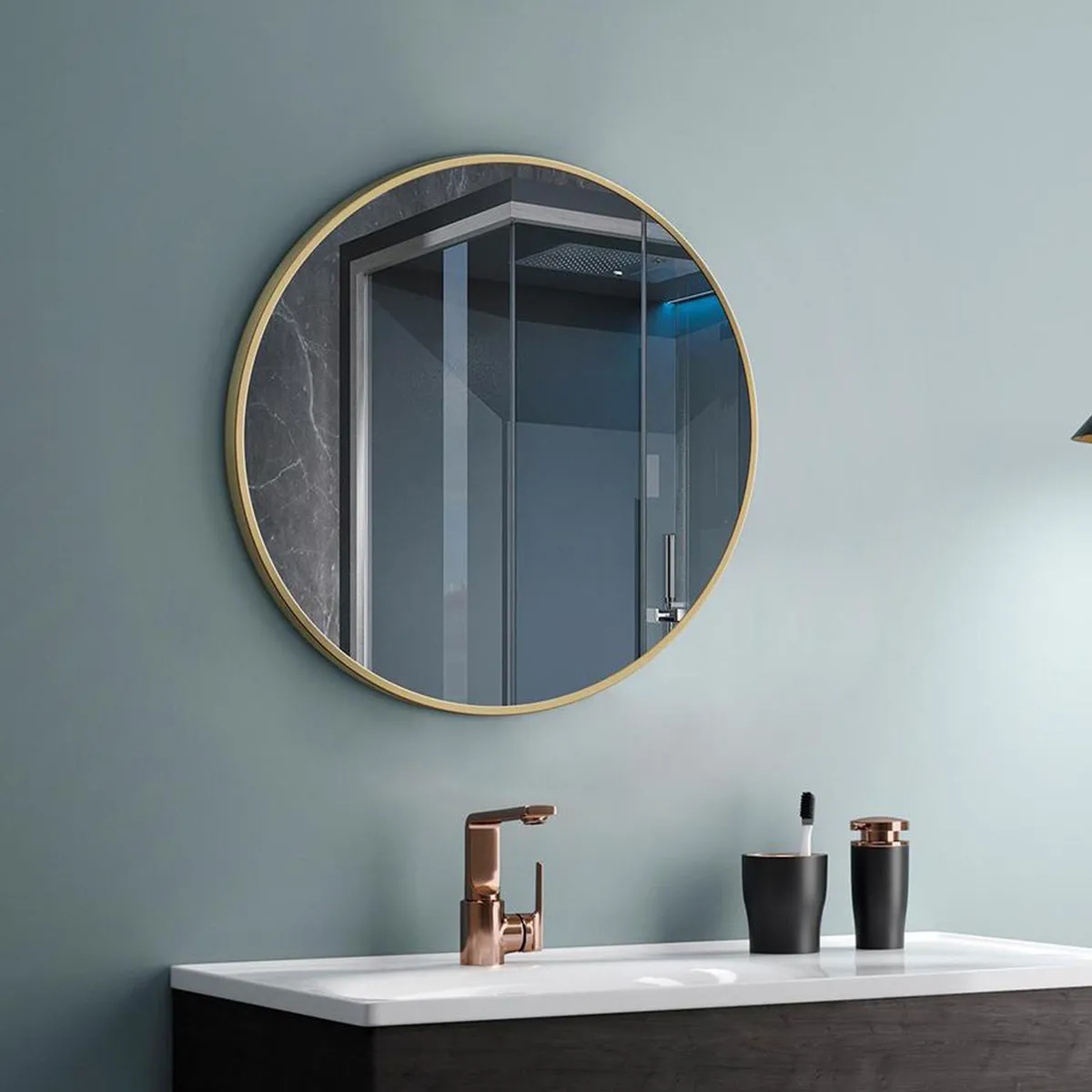 SENSI DACQUA - Espejo de Baño Redondo 60 cm Brush Gold
