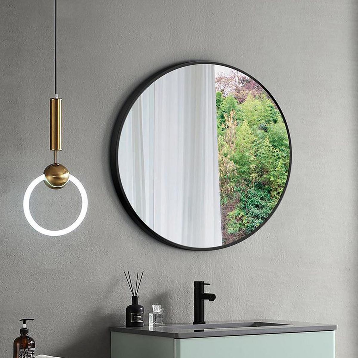 SENSI DACQUA - Espejo redondo 60 cm negro mate