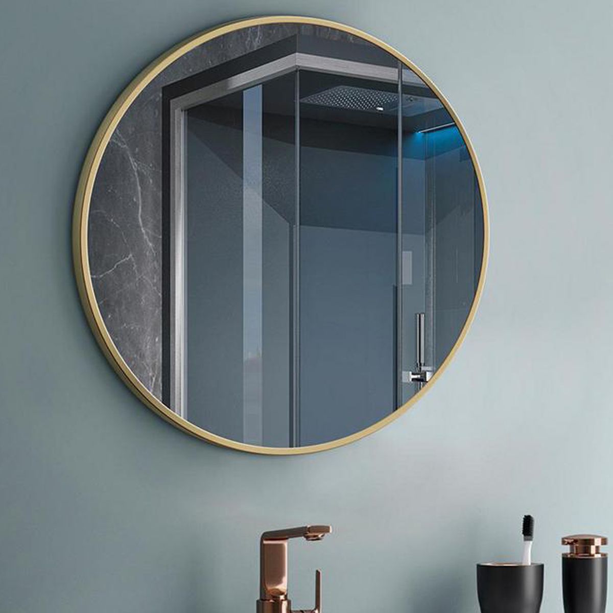 SENSI DACQUA - Espejo redondo 80 cm brush gold