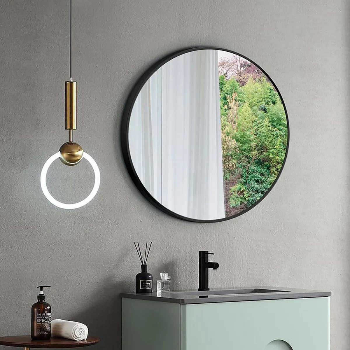 SENSI DACQUA - Espejo redondo 80 cm negro mate