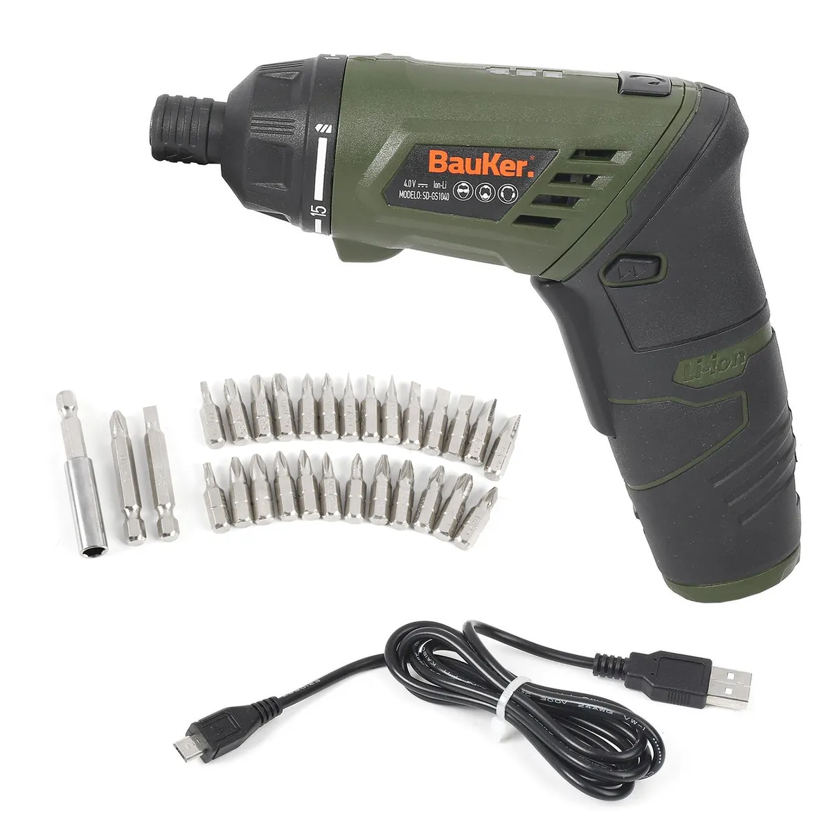 BAUKER - Atornillador 4V 29 accesorios USB