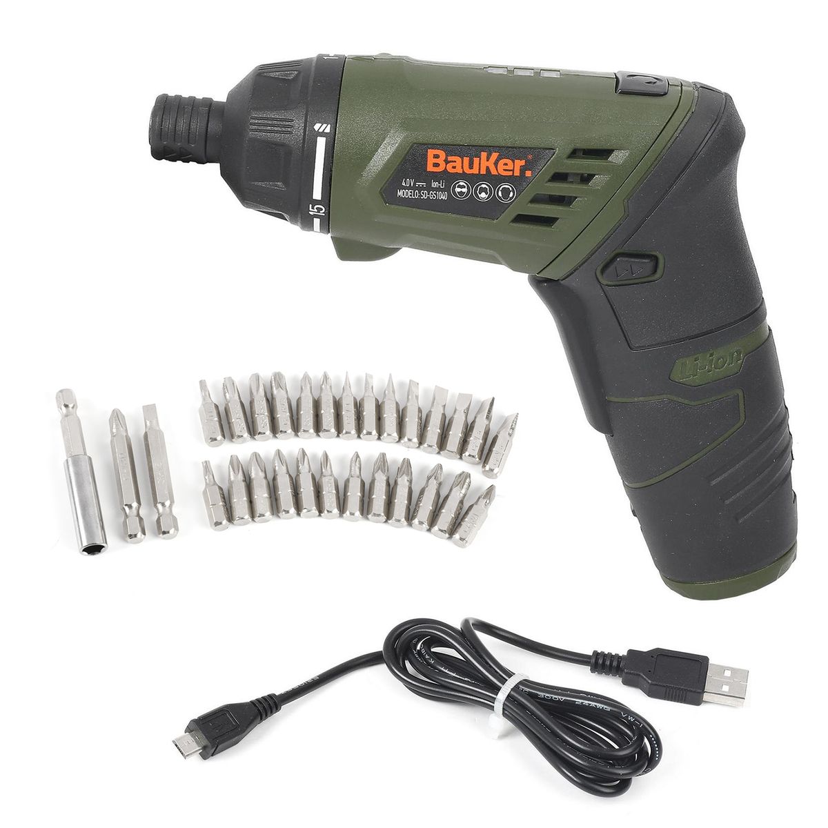 BAUKER - Atornillador 4V 29 accesorios USB
