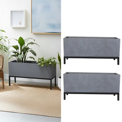 Set de 2 macetas rectangular plomo