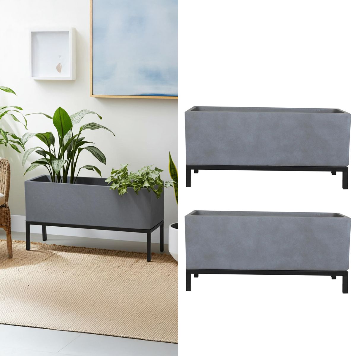 JUST HOME COLLECTION - Set de 2 macetas rectangular plomo