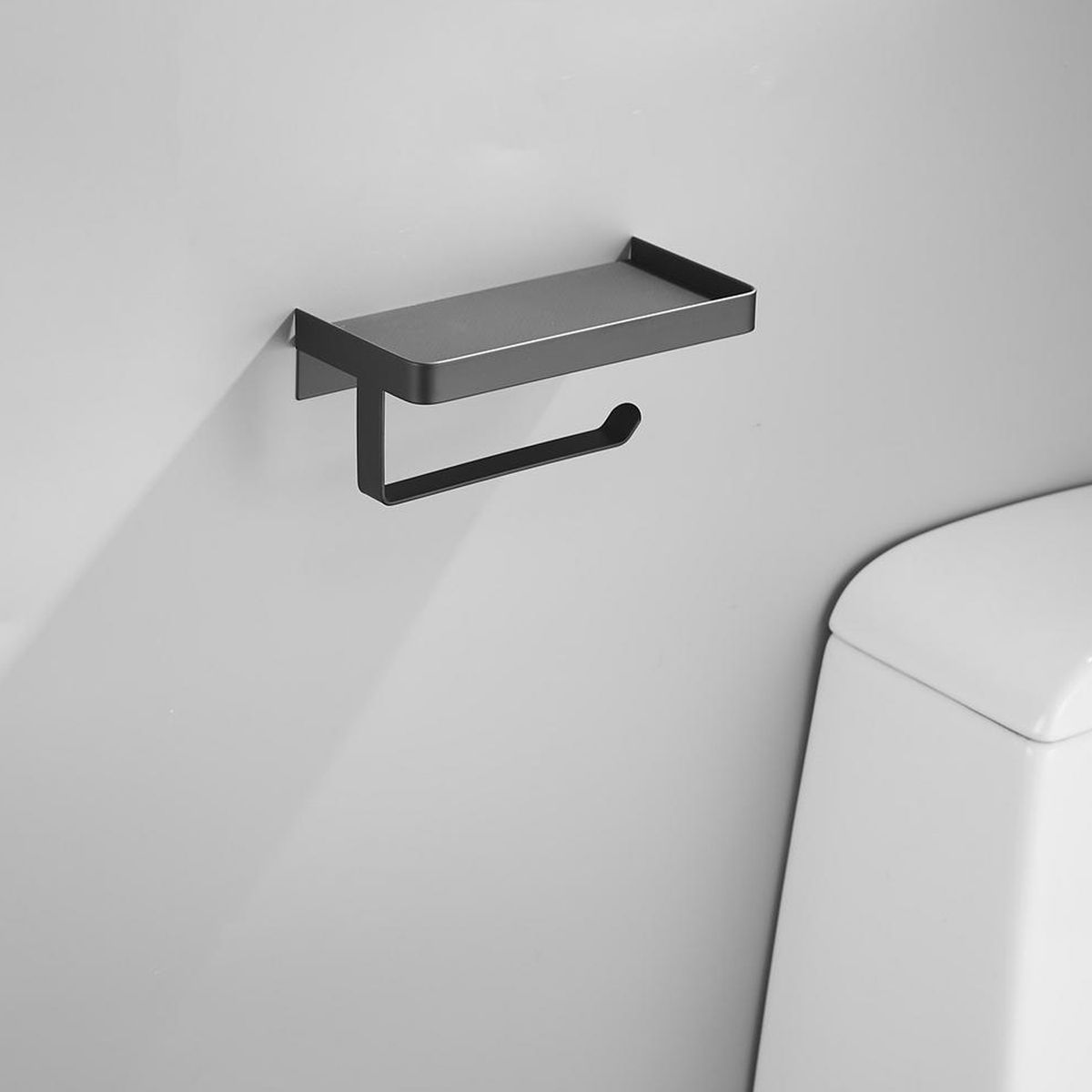 SENSI DACQUA - Porta Rollo Papel con Repisa Osaka Negro Mate