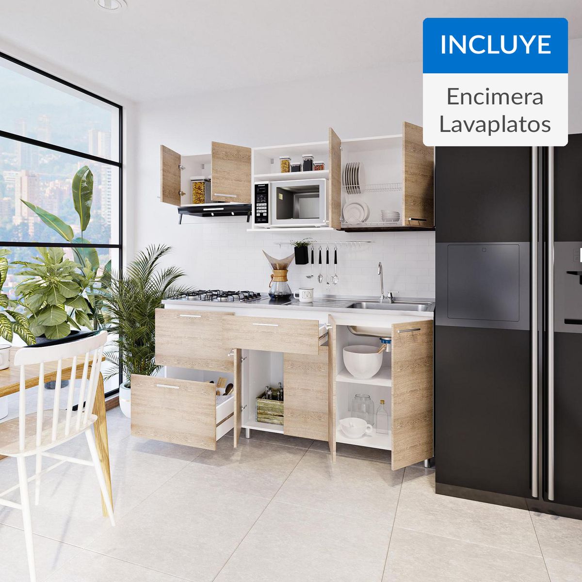 SOCODA - Kit cocina Berlin 1,8 m: Encimera a gas + lavaplato cubeta derecha