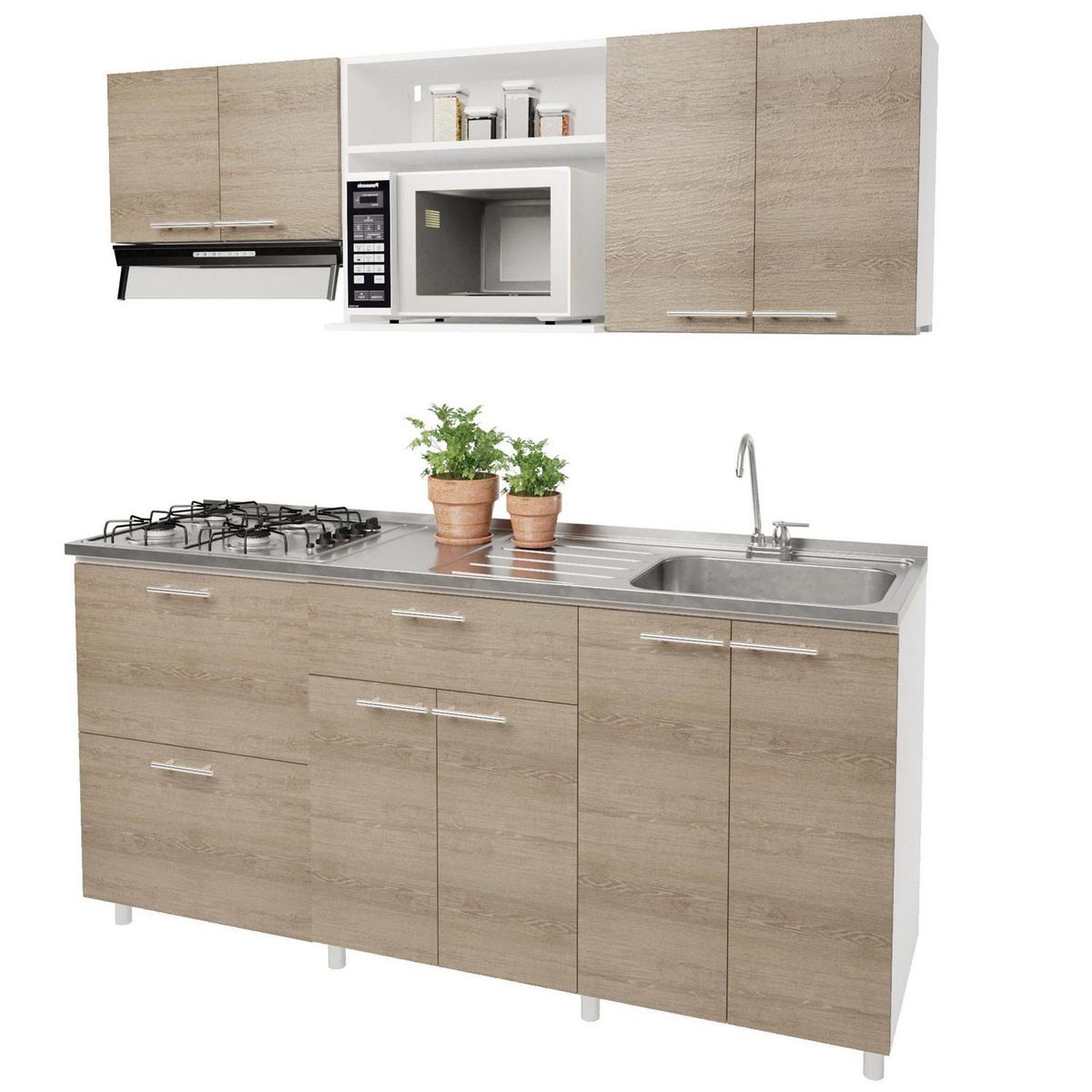 SOCODA - Kit cocina Berlin 1,8 m: Encimera a gas + lavaplato cubeta derecha