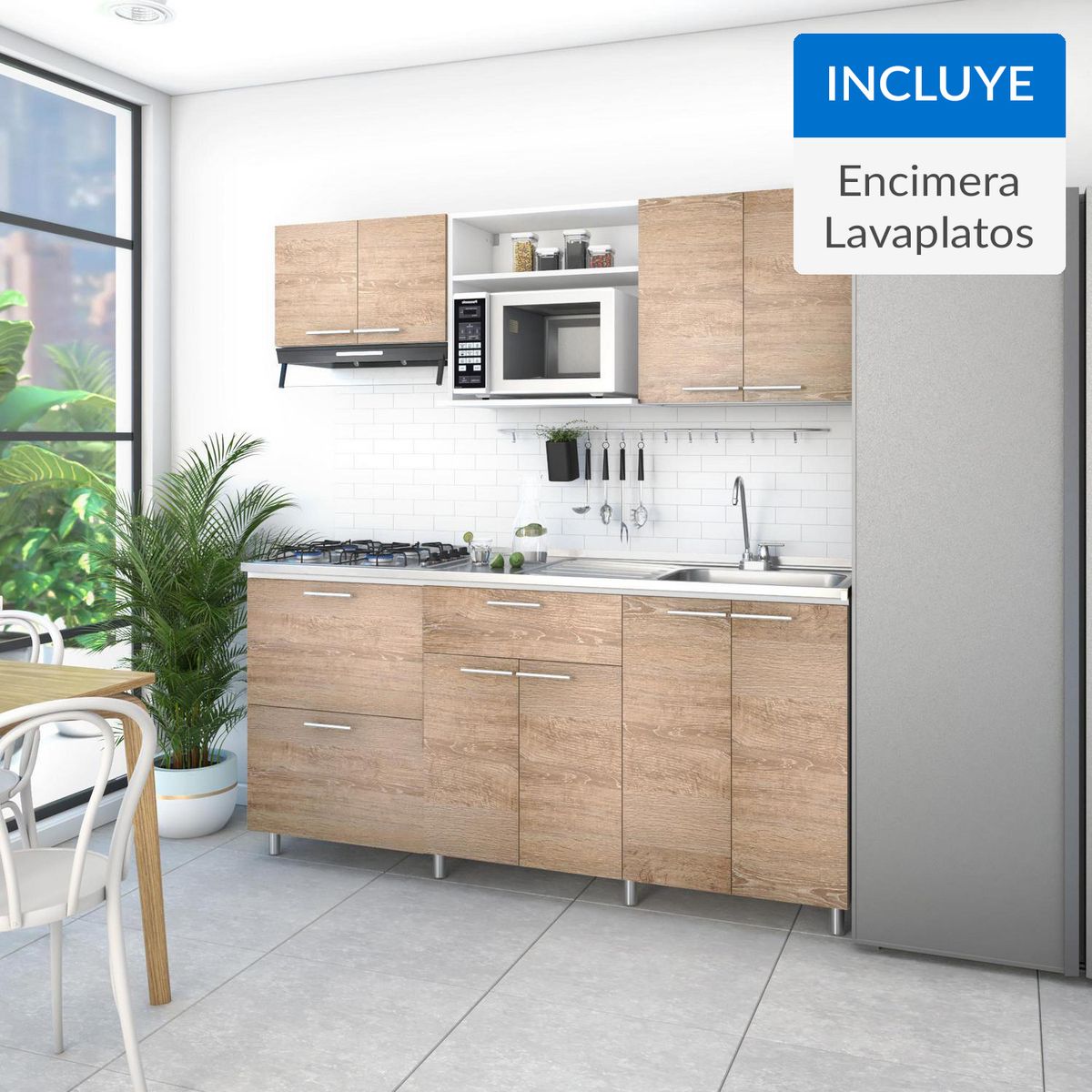 SOCODA - Kit cocina Berlin 1,8m Encimera + Alacena + lavaplato cubeta derecha