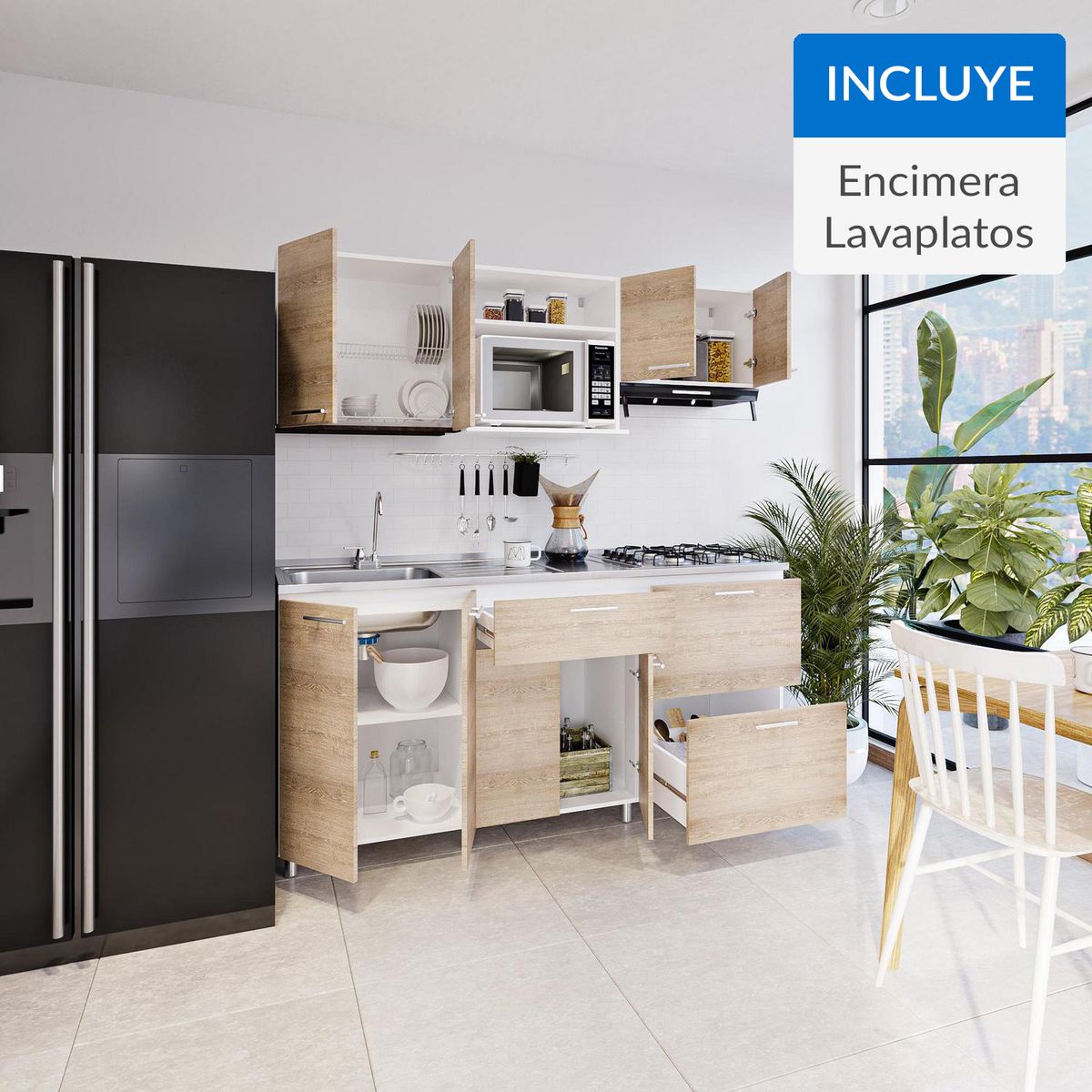 SOCODA - Kit cocina Berlin 1,8 m: Encimera a gas+ Lavaplato cubeta  izquierdo