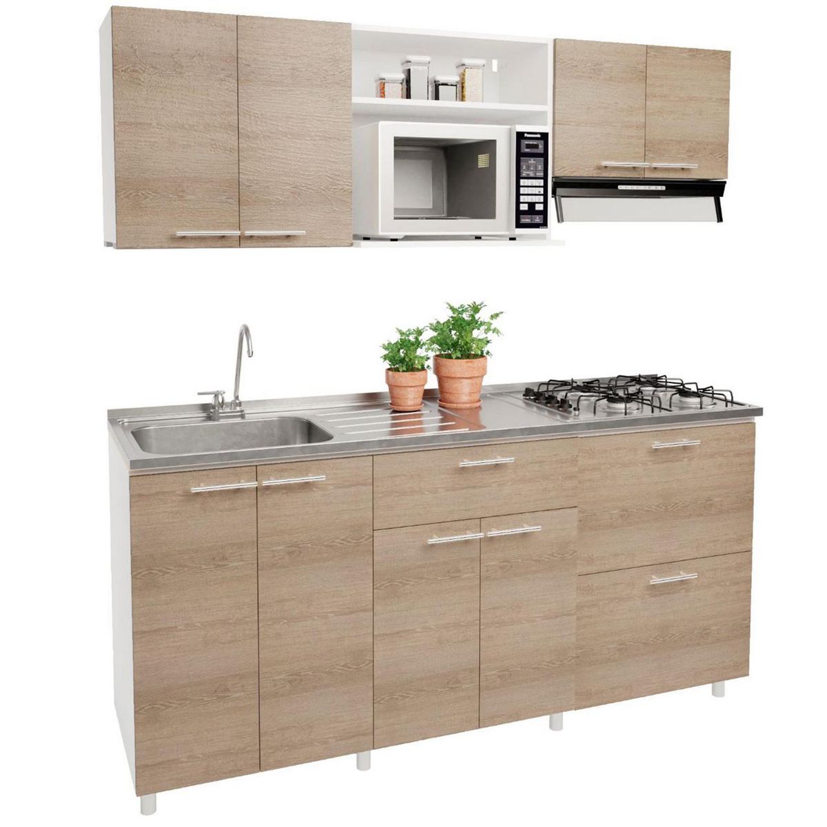 SOCODA - Kit cocina Berlin 1,8 m: Encimera a gas+ Lavaplato cubeta  izquierdo