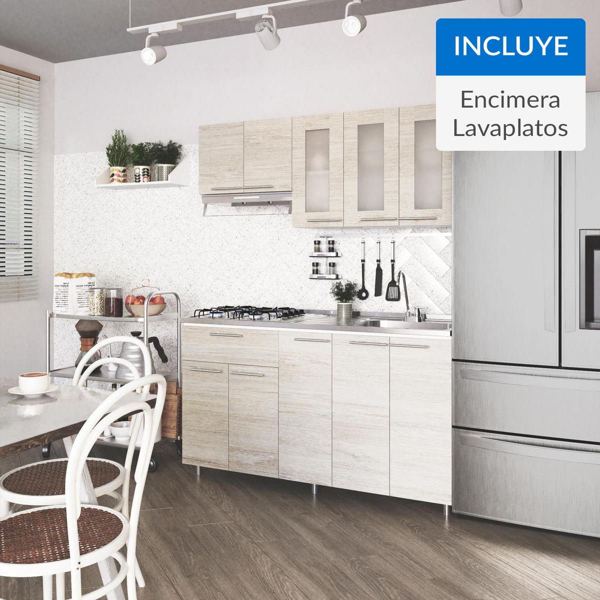 SOCODA - Kit cocina Ibiza 1,5 m: Encimera a gas + lavaplato cubeta derecho