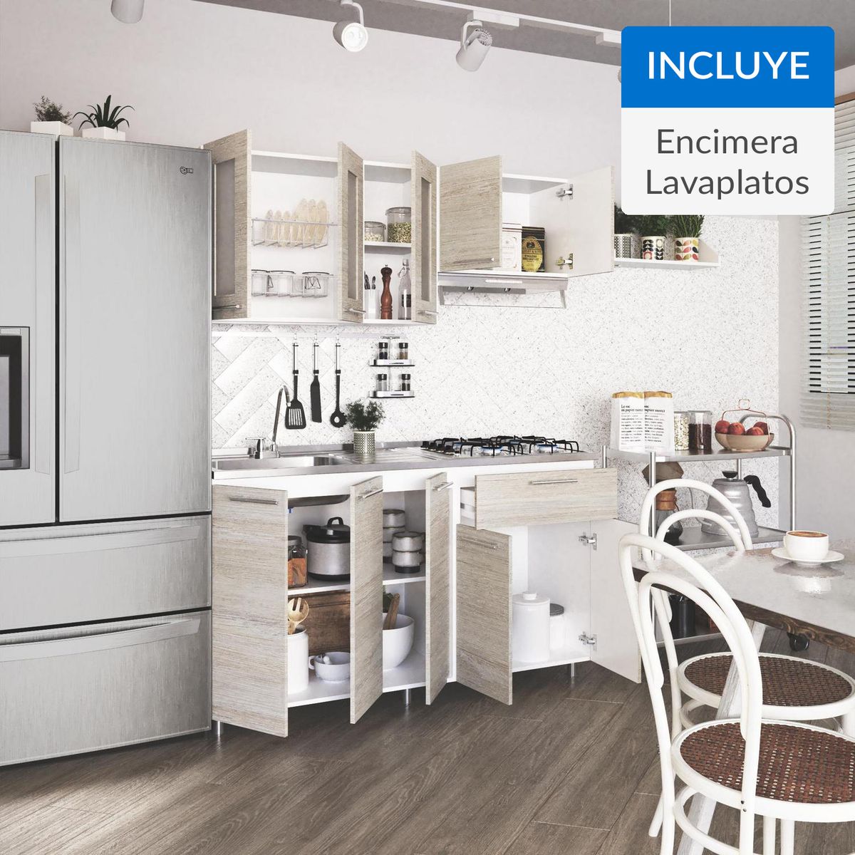 SOCODA - Kit cocina Ibiza 1,5 m: Encimera a gas + lavaplato  cubeta izquierdo