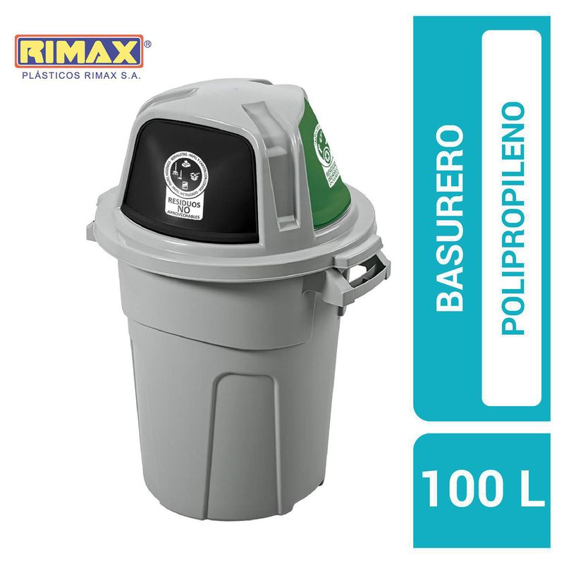 RIMAX - Basurero 100 Litros Polipropileno Gris / Verde / Negro / Blanco