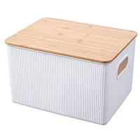 Caja Plástica con Tapa Bambú 18x13x27.5 cm 6 l Blanco