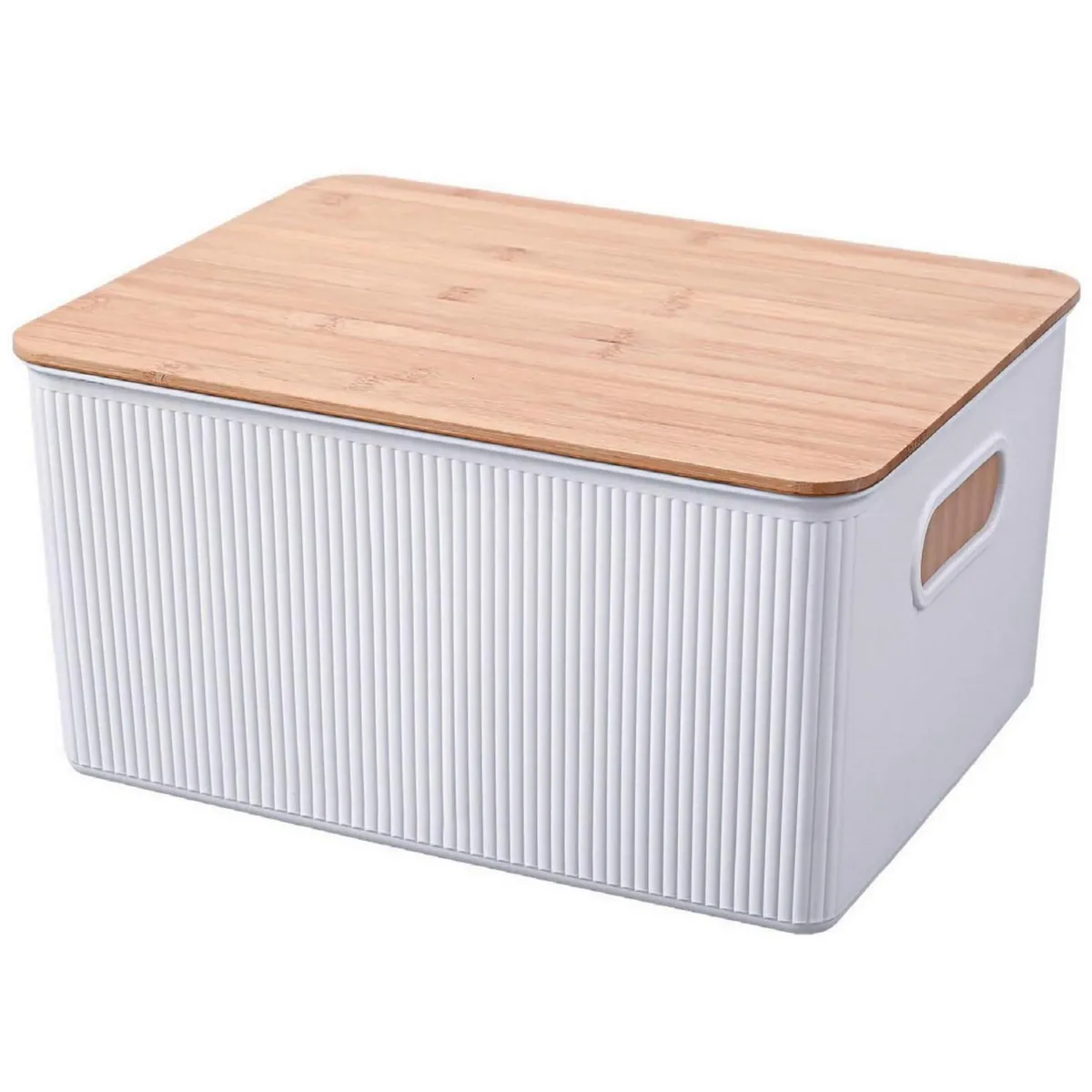 JUST HOME COLLECTION - Caja Plástica con Tapa Bambú 29.5x16x38.5 cm 16 l Blanco