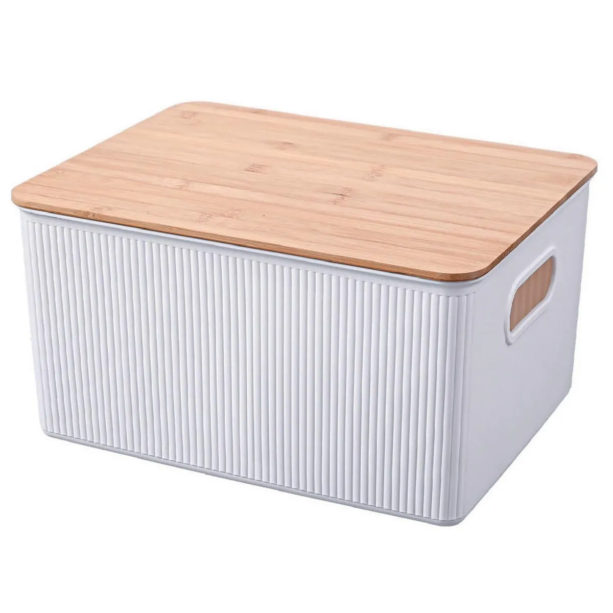 JUST HOME COLLECTION - Caja Plástica con Tapa Bambú 29.5x23x38.5 cm 23 l Blanco
