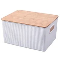 Caja Plástica con Tapa Bambú 29.5x23x38.5 cm 23 l Blanco