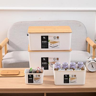 Imagen 2 del producto Caja Plástica con Tapa Bambú 29.5x23x38.5 cm 23 l Blanco