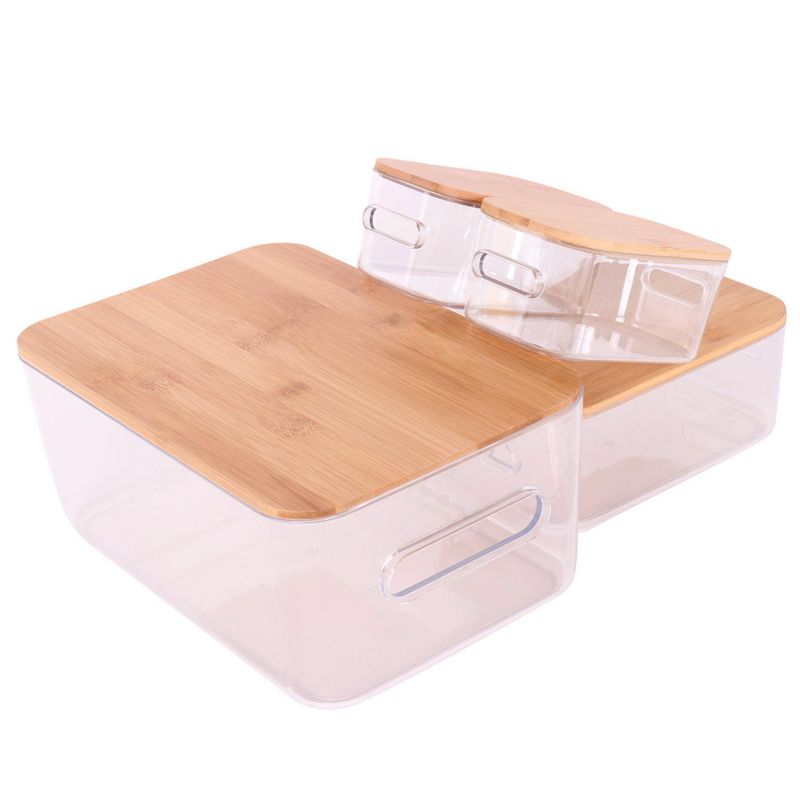 JUST HOME COLLECTION - Set 4 Cajas con Tapa Bambú 29.5x12x19.5 cm 5.5 l Transparente
