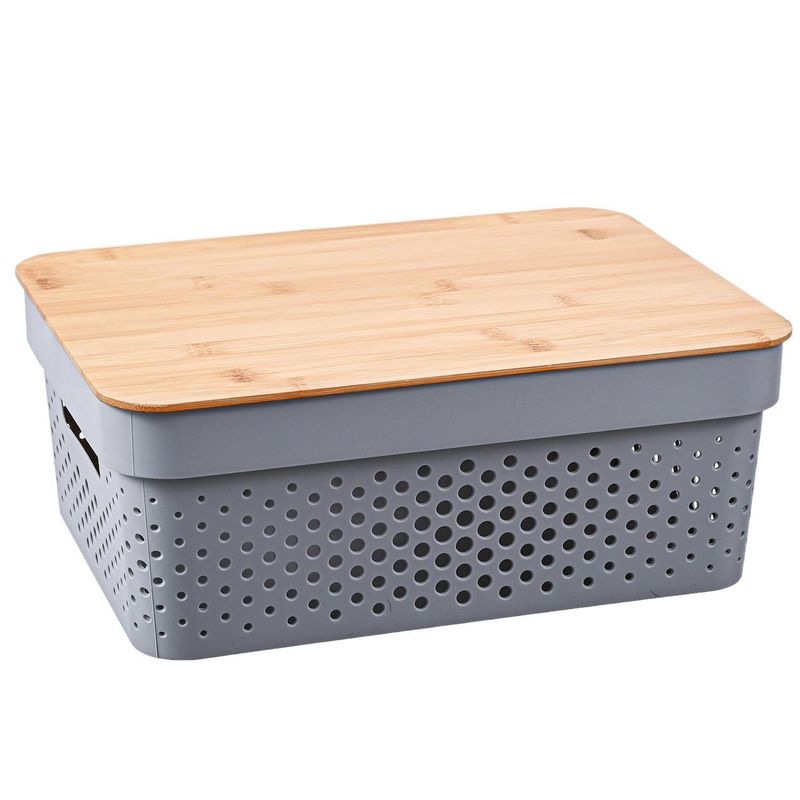 JUST HOME COLLECTION - Set 2 Cajas Rectangulares con Tapa Bambú 26.7x18.3x35.9 cm 11 l Blanco