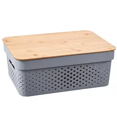 JUST HOME COLLECTION - Set 2 Cajas Rectangulares con Tapa Bambú 26.7x18.3x35.9 cm 11 l Blanco