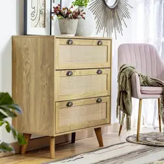 JUST HOME COLLECTION - Cómoda 3 Cajón(es) Rattan 80x90x40 cm Café