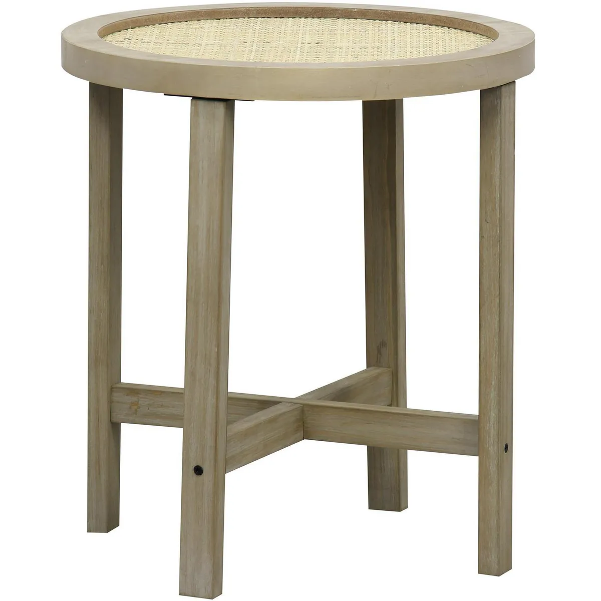 JUST HOME COLLECTION - Mesita madera ratán tejido 40 cm