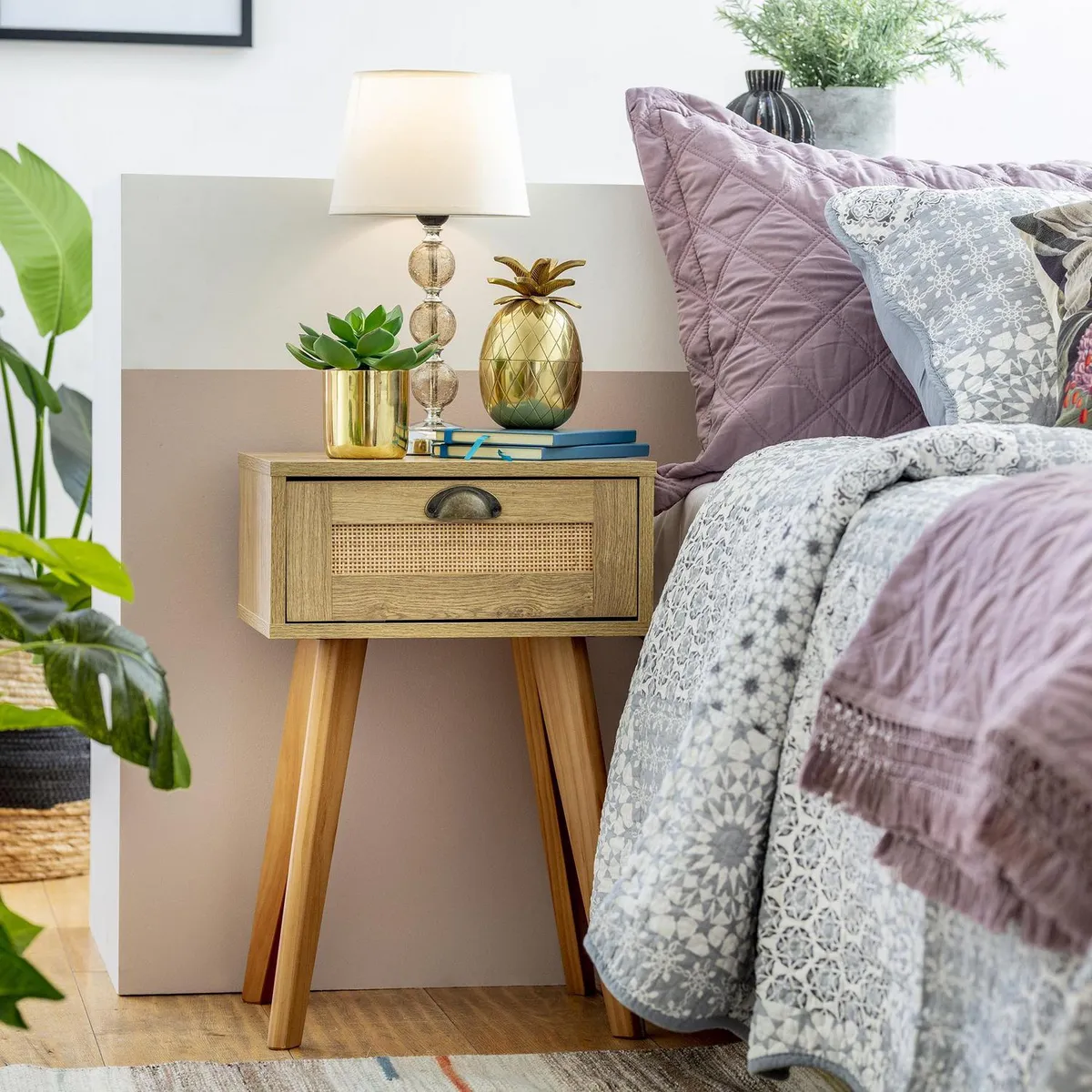 JUST HOME COLLECTION - Velador 1 Cajón(es) Rattan 40x60x30 cm Café