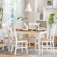 JUST HOME COLLECTION - Juego de Comedor 4 Sillas Mesa Rectangular 74x73x118 cm Blanco