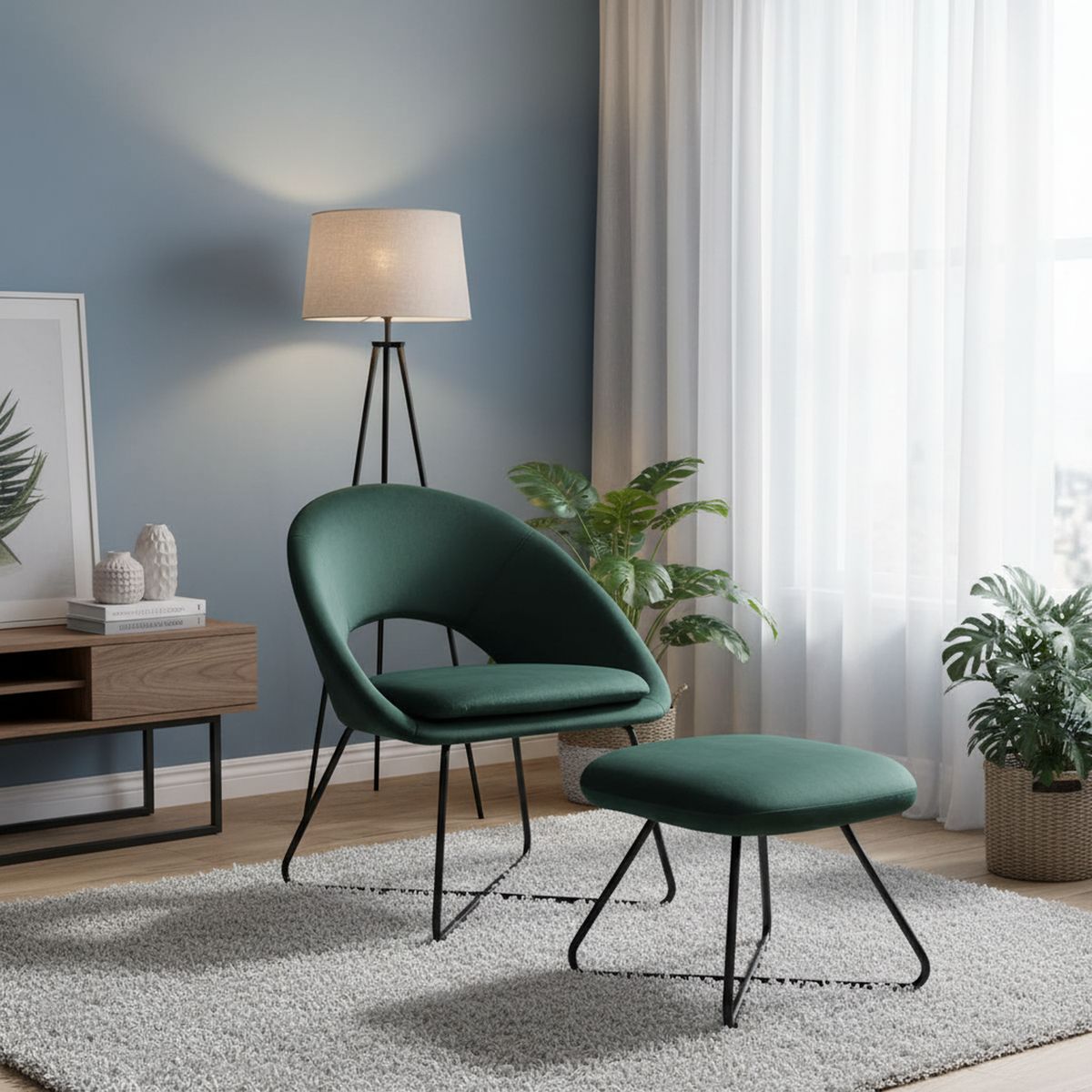 GENERICO - Sillón 1 cuerpo Ball 70x79x75 cm Gris/Ottoman Verde