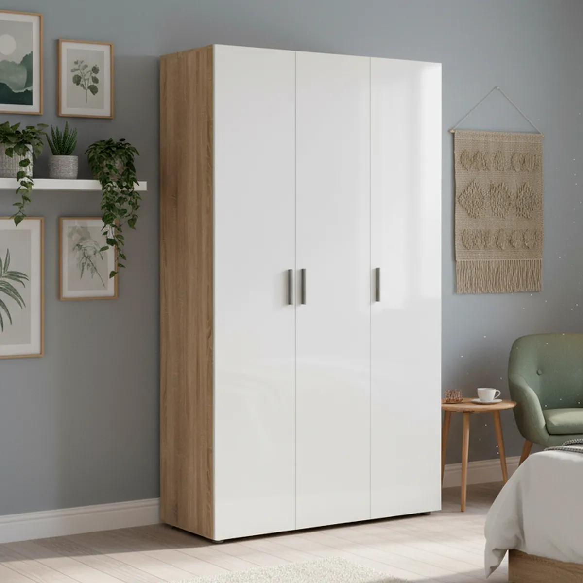 TVILUM - Clóset 3 Puerta(s) 5 Repisa(s) 118xx50 cm Roble Patinado/Blanco