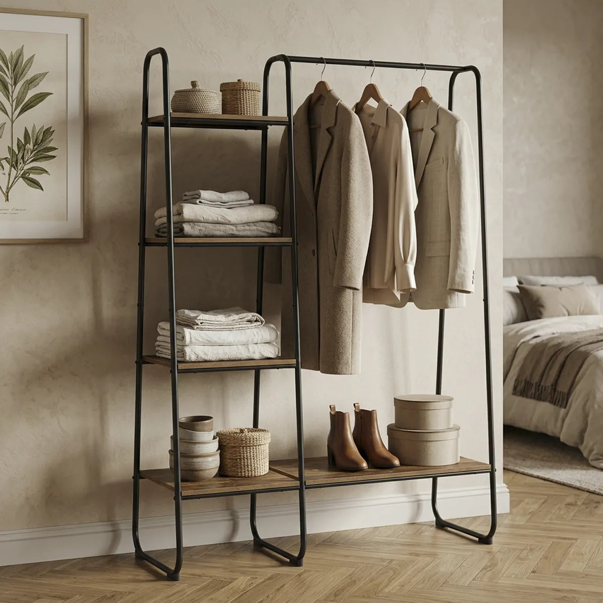 Organizador de Ropa 4 Niveles Madera Negro/Café, marca JUST HOME COLLECTION - Foto Principal