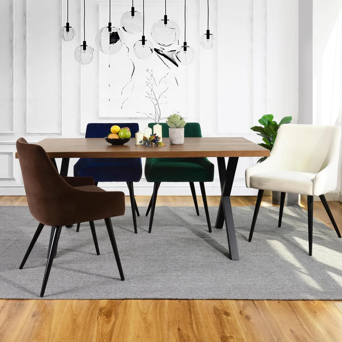 JUST HOME COLLECTION - Juego de Comedor Tablo 4 Sillas Mesa Rectangular 90x75x160 cm Café