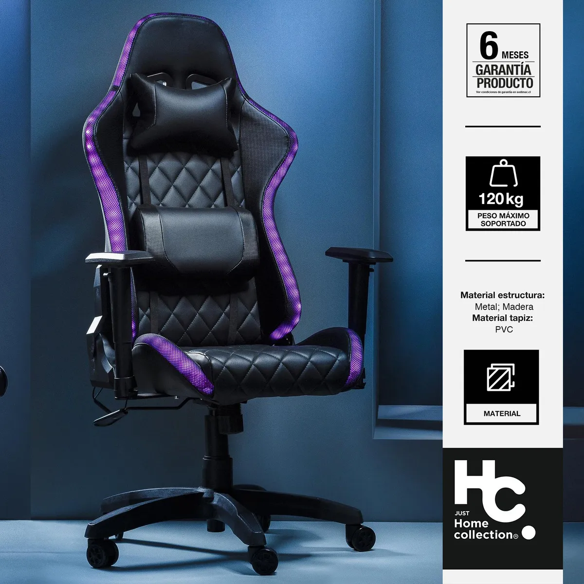 JUST HOME COLLECTION - Silla Gamer Escritorio con Luz Led Negro