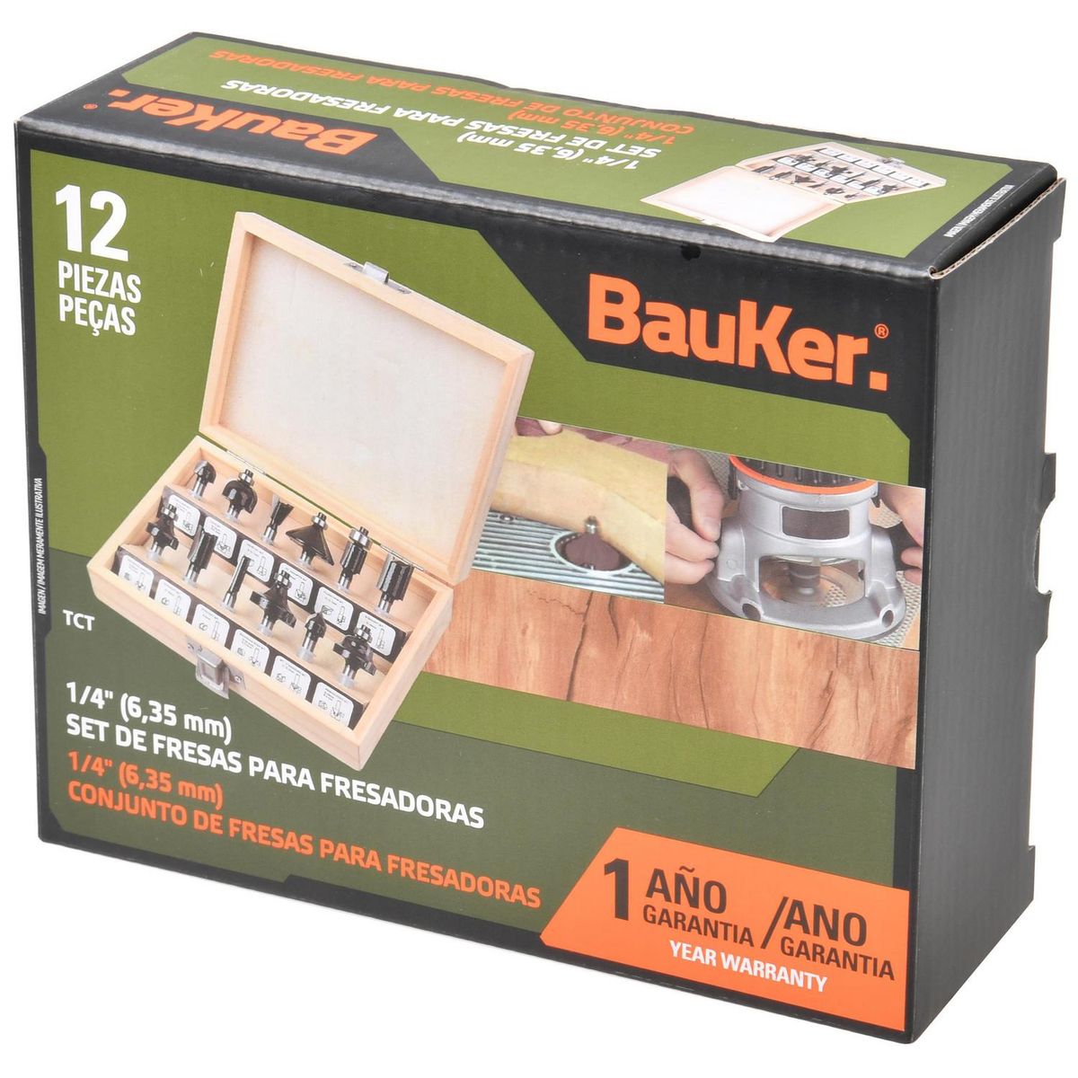 BAUKER - Set 12 Fresas 1/4 pulgadas