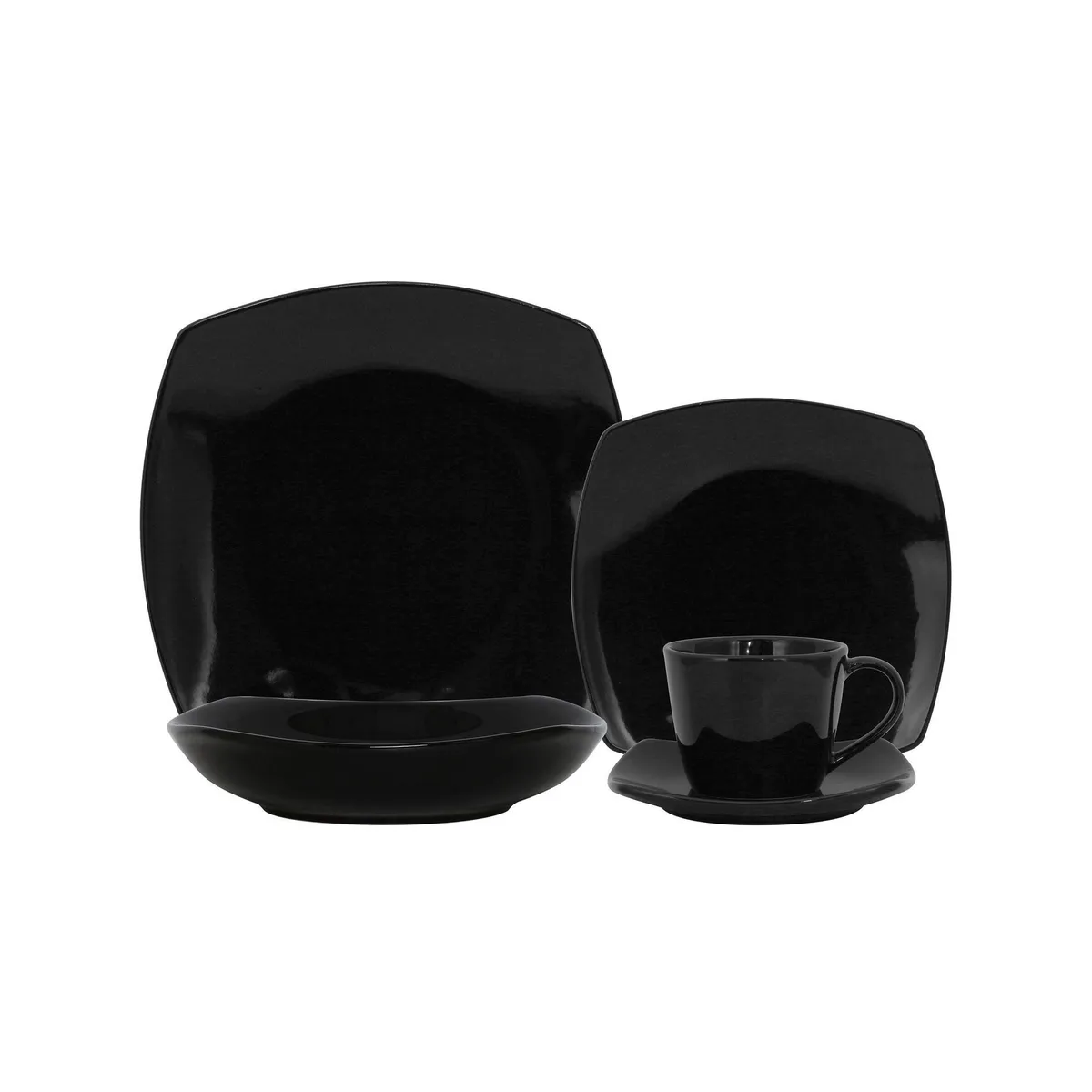 JUST HOME COLLECTION - Juego de Loza 30 Piezas Cerámica Cuadrado Negro