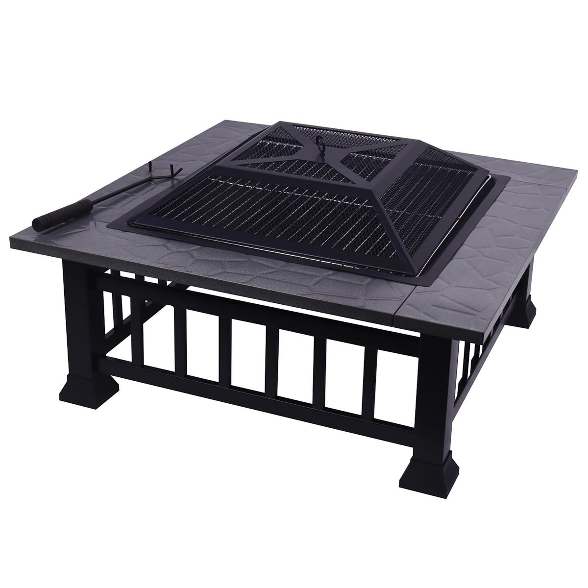 JUST HOME COLLECTION - Brasero Parrilla Cuadrada 81x81x44 cm a Leña Acero Negro