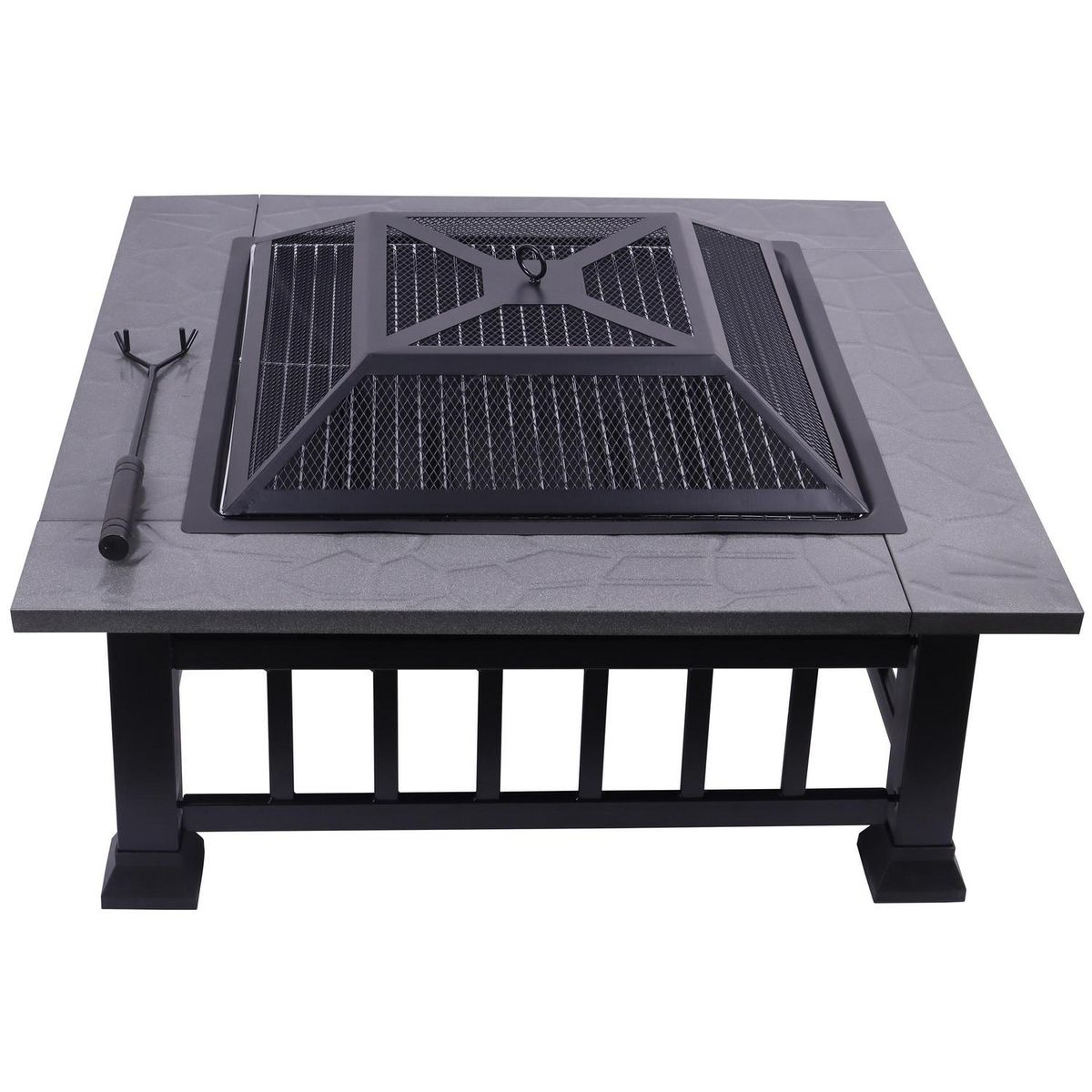 JUST HOME COLLECTION - Brasero Parrilla Cuadrada 81x81x44 cm a Leña Acero Negro