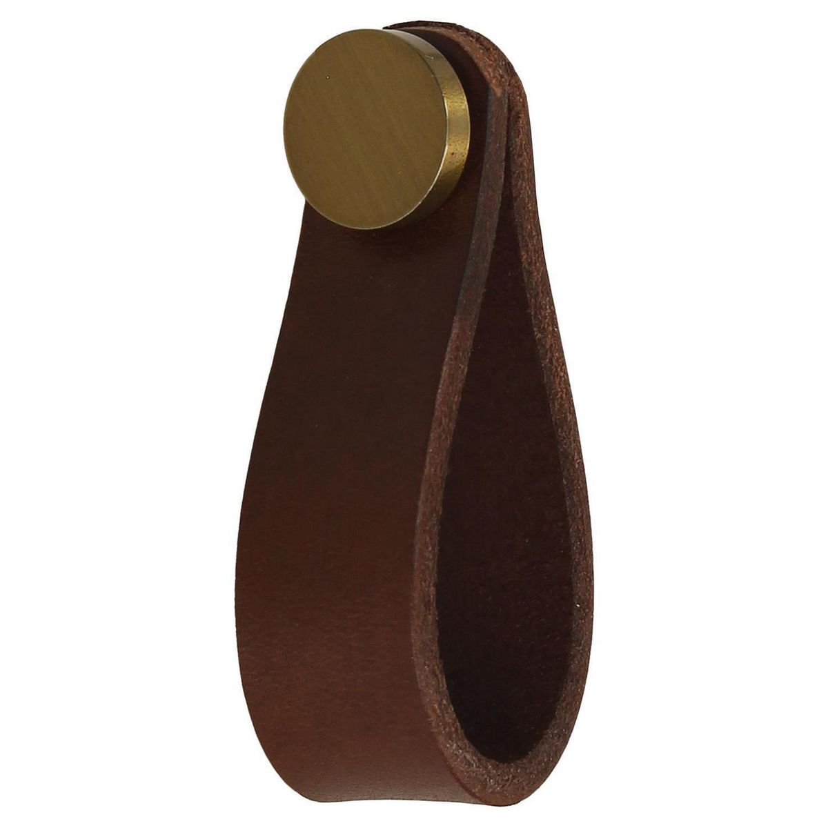 FIXSER - Pomo piel marron botón oro mate gl24