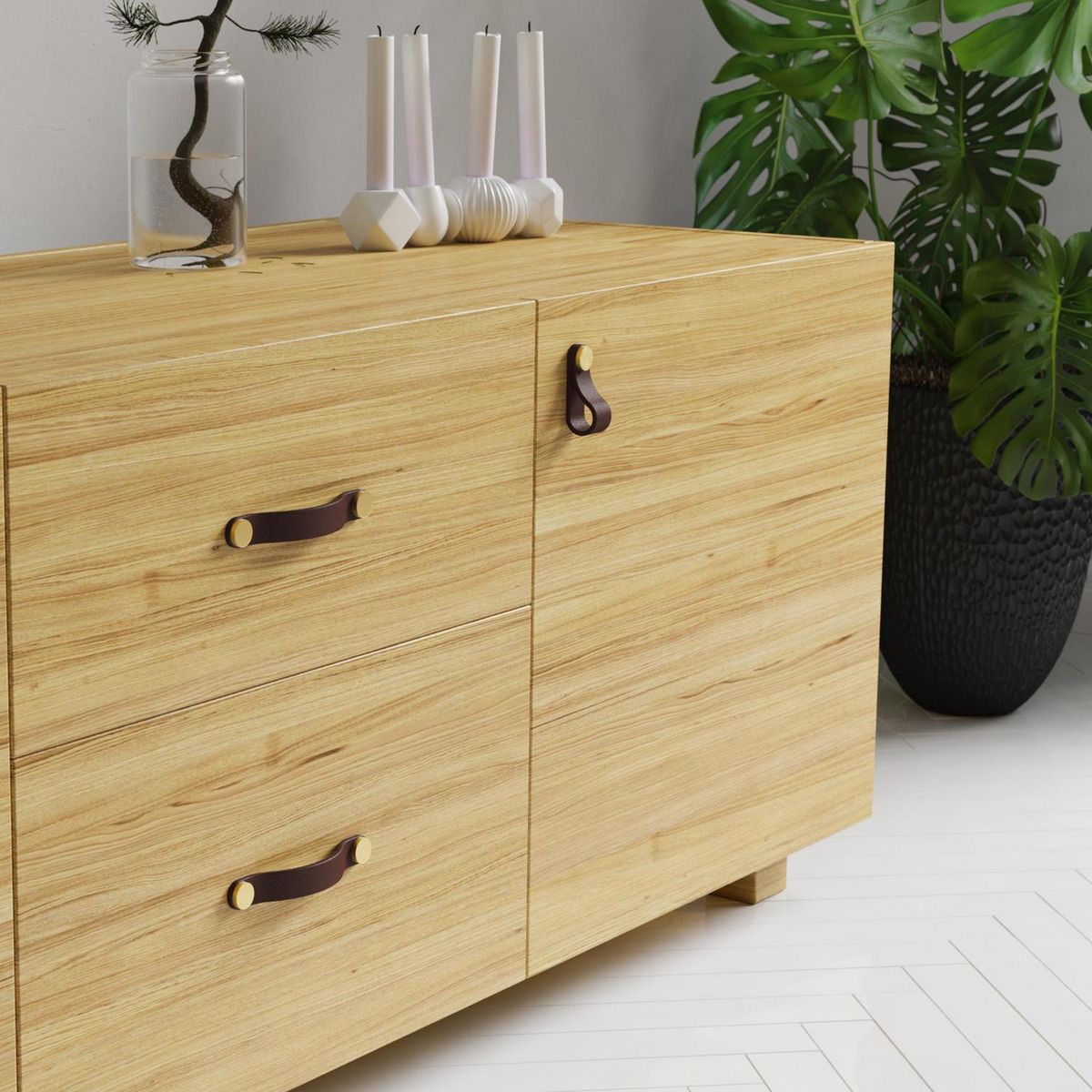 FIXSER - Pomo piel marron botón oro mate gl24