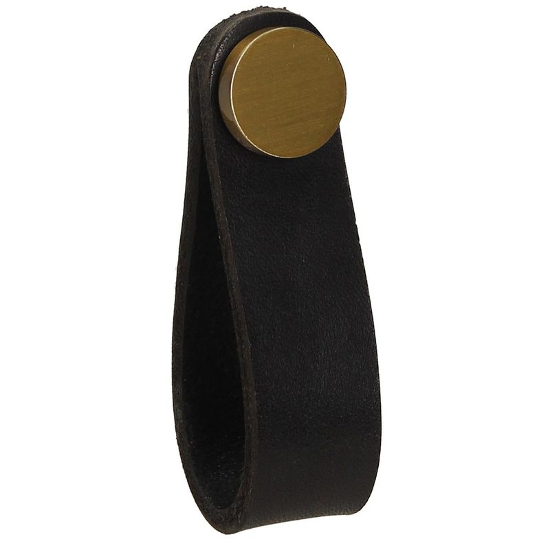 FIXSER - Pomo piel negro botón oro mate gl24