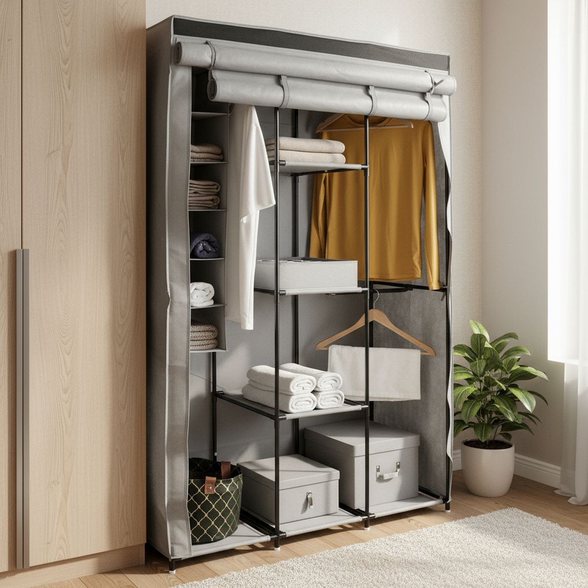 JUST HOME COLLECTION - Clóset Tela 1 Puerta(s) 4 Repisa(s) 106xx45 cm Gris