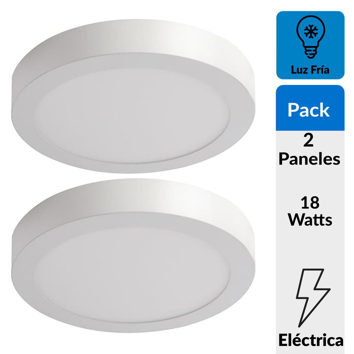 DAIRU - Pack 2 paneles Led sobrepuestos circulares 18W Luz Fría