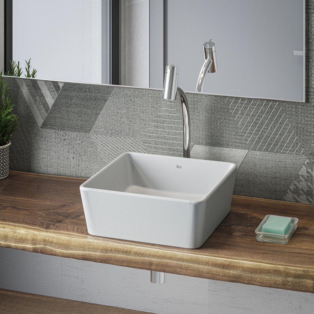 ROCA - Lavamanos Sobrepuesto Forma Cuadrada Porcelana 35x130x35 cm Perla