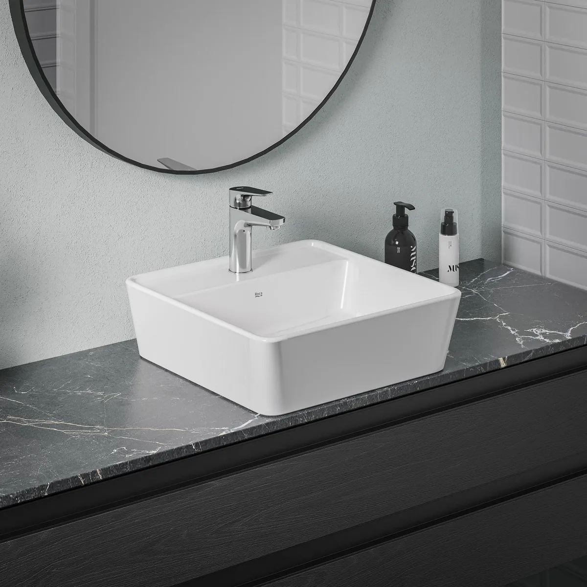 ROCA - Lavamanos Sobreponer Forma Cuadrada Porcelana 42x13x42 cm 